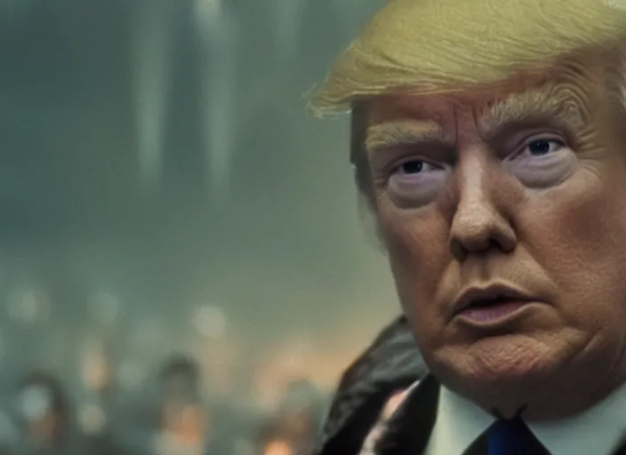 Image similar to film still donald trump meditating in blade runner, 8 k