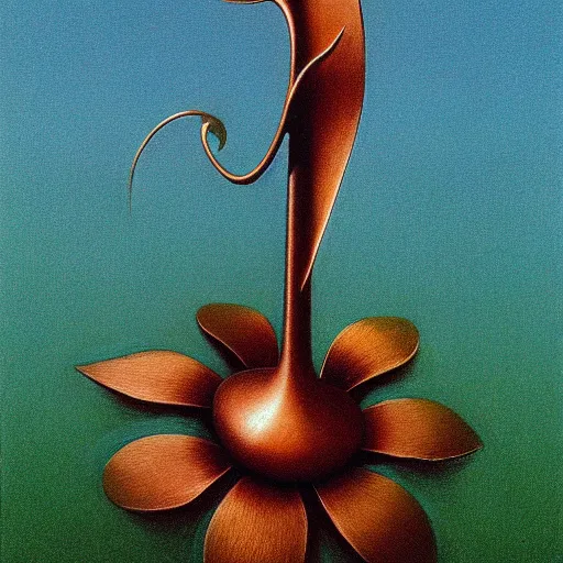 Image similar to a sword in the style of zdzisław beksinski, elegant, flower petals, copper and emerald