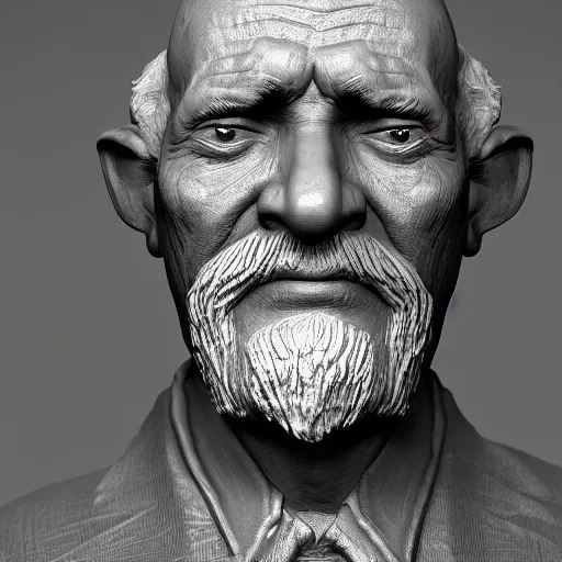 Prompt: clay sculture of an old man portrait, highly detailed, octane render, unreal engine, 4k, studio lighting
