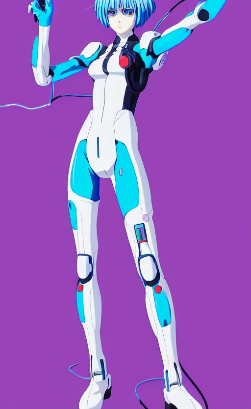 Image similar to a fullbody portrait of rei ayanami unit 0 evangelion, neon genesis : : blue hair, wearing a plug suit, skintight, standing on top of an eva : : by ilya kuvshinov, rossdraws, artgerm, sola digital arts, anti aliasing, raytracing : :