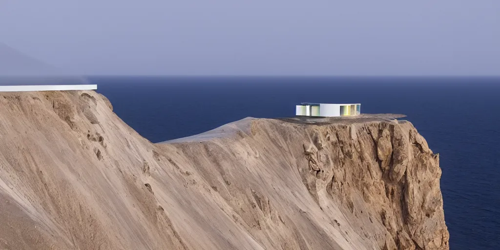 Image similar to cliff house on the edge of a moon crater designed by zaha hadid, photography