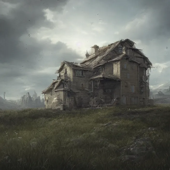 Image similar to a building in a landscape, trending on cgsociety