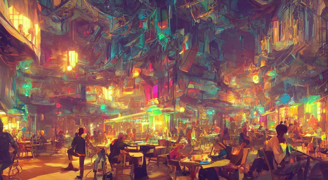 Image similar to bazaar zouk oriantal multicolorful sky shine place mosquet painting stylized digital video game icon global illumination ray tracing 8 k hd resolution, by ilya kuvshinov and cushart krentz and gilleard james