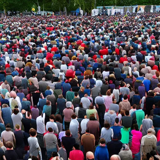 Image similar to huge crowd praying a single big Dalek