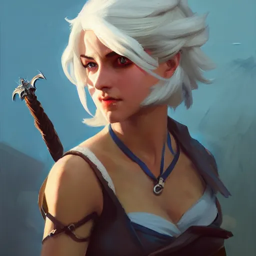 Image similar to Greg Manchess portrait painting of Ciri as Overwatch character, medium shot, asymmetrical, profile picture, Organic Painting, sunny day, Matte Painting, bold shapes, hard edges, street art, trending on artstation, by Huang Guangjian and Gil Elvgren and Sachin Teng