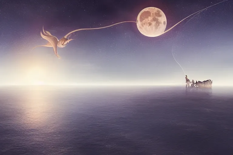 Image similar to the moon is the lure of an angler fish in the ocean of the sky by jessica rossier