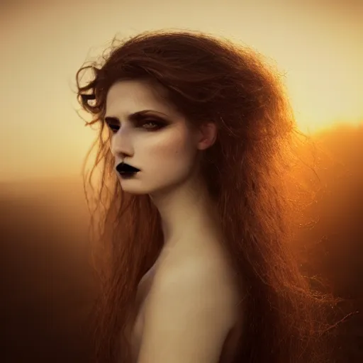 Image similar to photographic portrait of a stunningly beautiful gothic female in soft dreamy light at sunset, contemporary fashion shoot, by edward robert hughes, annie leibovitz and steve mccurry, david lazar, jimmy nelsson, breathtaking, 8 k resolution, extremely detailed, beautiful, establishing shot, artistic, hyperrealistic, beautiful face, octane render