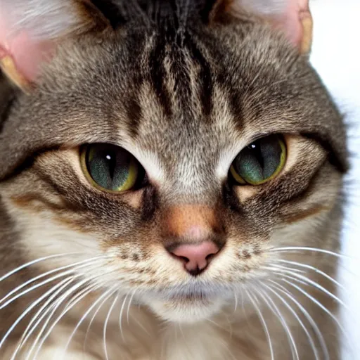 Image similar to cute brown tabby cat white nose bridge, (((pink nose)))