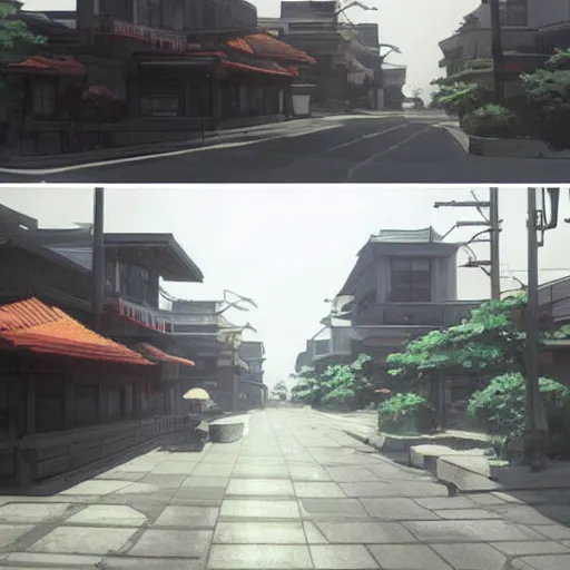 Prompt: an empty street ， chinese restaurant ， makoto shinkai style