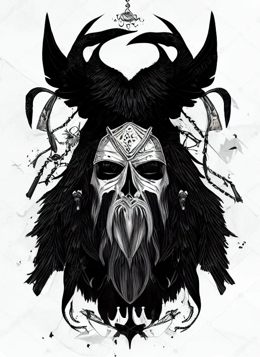 Image similar to raven warlock, wind magic, exquisite details, black beard, white background, by studio muti