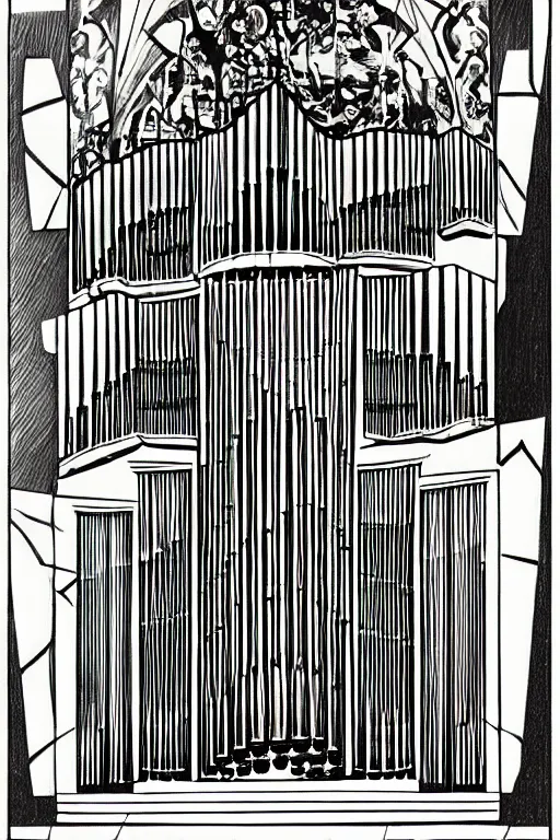 Image similar to pipe organ, by jack kirby