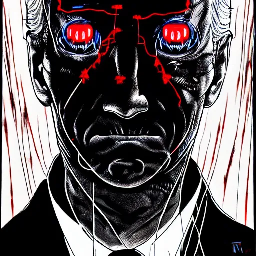 Image similar to Joe Biden looking sinister, by Tsutomu Nihei, highly detailed