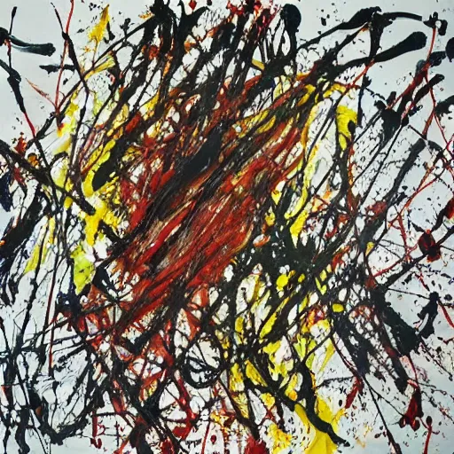 Image similar to jackson pollock drip painting depicting 'anger'
