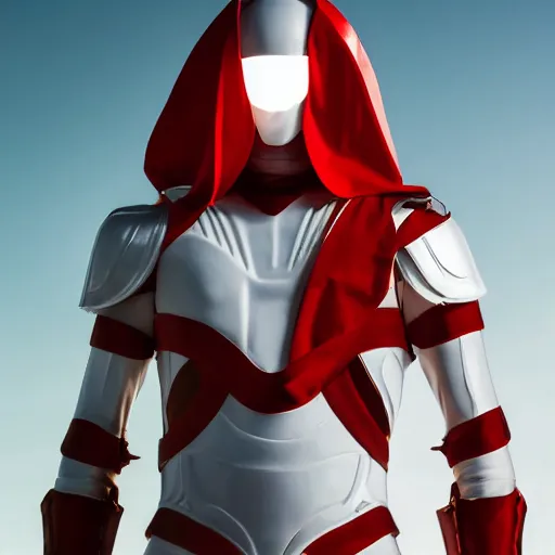 Image similar to headshot of a tall athletic muscular infantry man in glossy sleek white armor with tiny red details and a long red cape, heroic posture, strong jawline, on the surface of mars, night time, dramatic lighting, cinematic, sci-fi, hyperrealistic