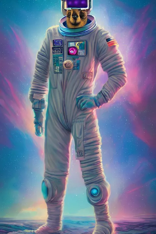 Prompt: A Retropunk Naturewave Defender, Astronaut Llama, beautiful realistic cinematic portrait, llama superhero character llama fashion design, by David Heskin and Paul Lehr and Josan Gonzalez and llama, Russell Mills and Igor Kieryluk, Artgerm, WLOP, 8k, Hi-Fructose, masterpiece anthro illustration, daily deviation, llama