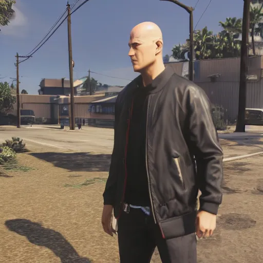 Image similar to a portrait of saitama as a gta 5 character ingame shot from gta 5, ray tracing x, wet reflections, unreal engine 5, intricate details, fantasy, hyper realism, humongous view, smooth, cinematic