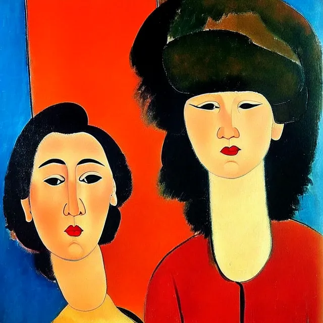 Image similar to a beautiful painting puyi, by andy warhol amedeo modigliani realistic oil painting