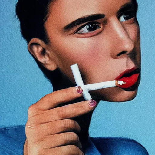 Image similar to cigarette in hand, hyper realistic