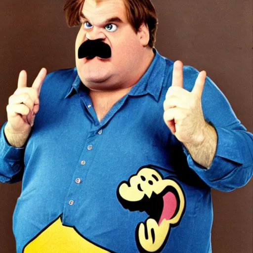 Prompt: live-action-Wario-hollywood movie casting, played by Chris Farley, posing for poster photography