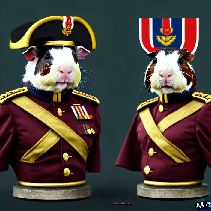 Image similar to guinea pig general wearing his uniform, looking proud as if he had won the battle. award winning, portrait bust, symmetry, faded colors, by larry elmore, masterpiece, trending on artstation, cinematic composition, beautiful lighting, hyper detailed!!!, 8 k, oil on canvas