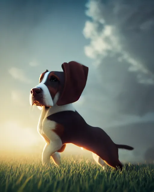 Prompt: super cute carolina basset, in a field, hyper realism, cinematic, volumetric lighting, dramatic ambient lighting, epic composition, high detail, octane render, unreal engine, 8 k, professional photo, photorealistic, intricate complexity, extremely detailed,