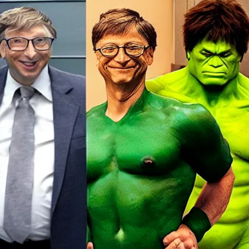 Image similar to bill gates cosplaying as the hulk, bill gates wearing a hulk costume, cosplay award winner