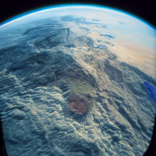 Image similar to picture of the surface of an extraterrestrial planet taken from the window of a space shuttle in orbit, highly detailed, octane render, 4 k, unreal engine