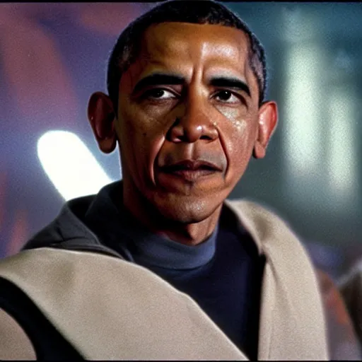 Prompt: A still of Obama in Star Wars, 1980