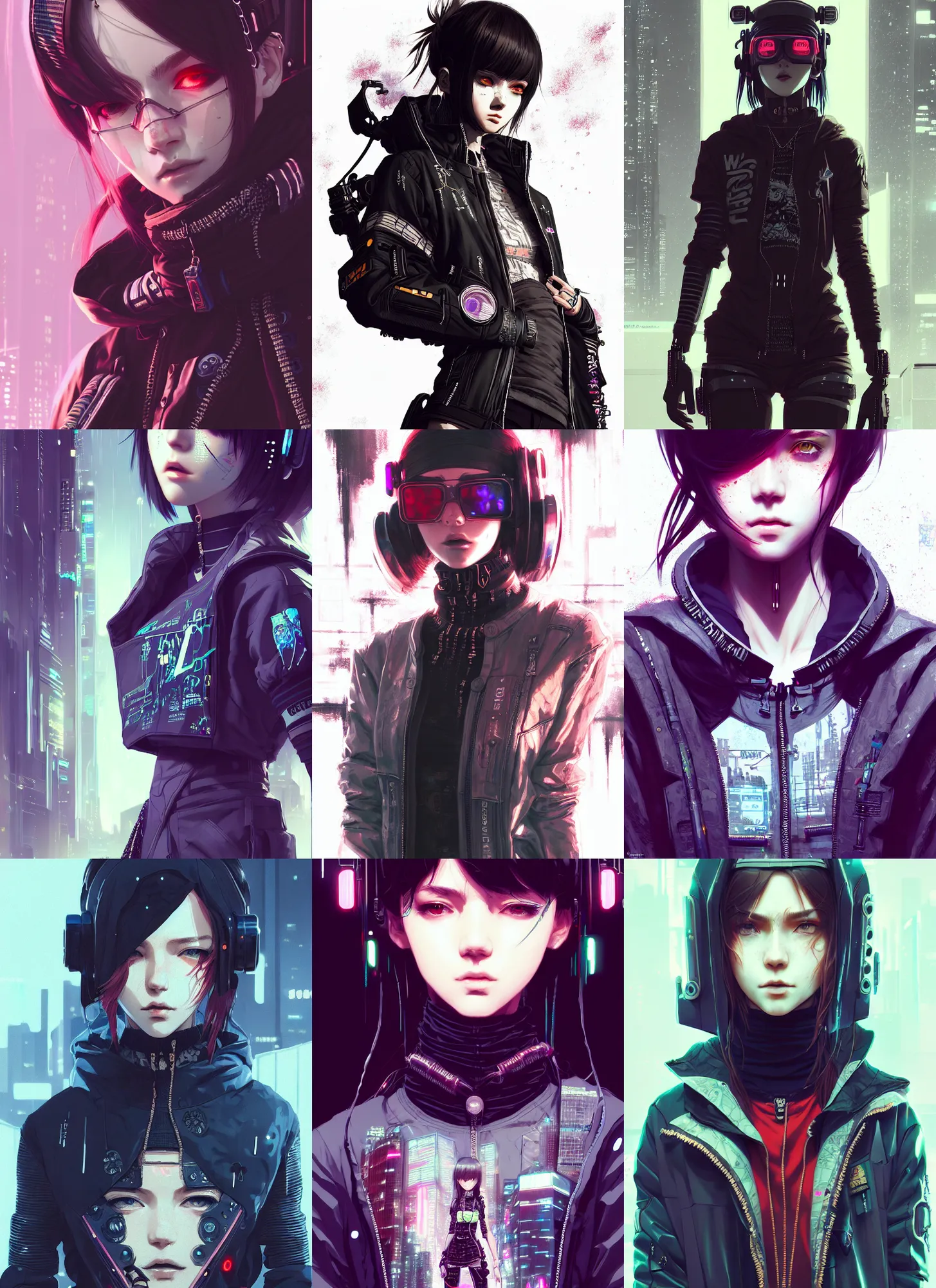 Prompt: very cool girl wearing cyberpunk intricate streetwear, beautiful, detailed portrait, intricate complexity, cell shaded, 4 k, concept art, by kyoto animation, wlop, ilya kuvshinov, artgerm, krenz cushart, greg rutkowski, pixiv. cinematic dramatic atmosphere