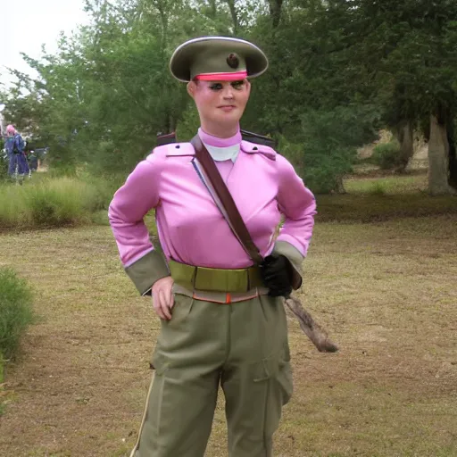 Prompt: soldier with pink uniform, detailled photo by krisine potter