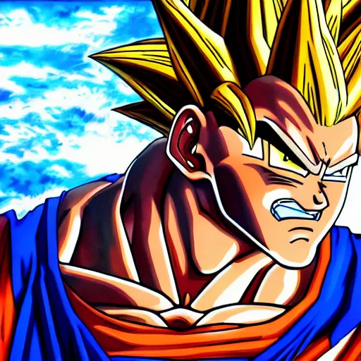 Image similar to ultra realistic portrait painting of shaquille o'neal as super saiyan goku, art by akira toriyama, 4 k, dragon ball artstyle, cel shaded, highly detailed, epic lighting