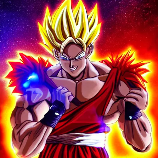 Image similar to Lebron James Lebron James Lebron James Lebron James Lebron James cosplay as Super saiyan Goku, light shining, glowing body, detailed digital art, colourful masterpiece beautiful beautiful beautiful