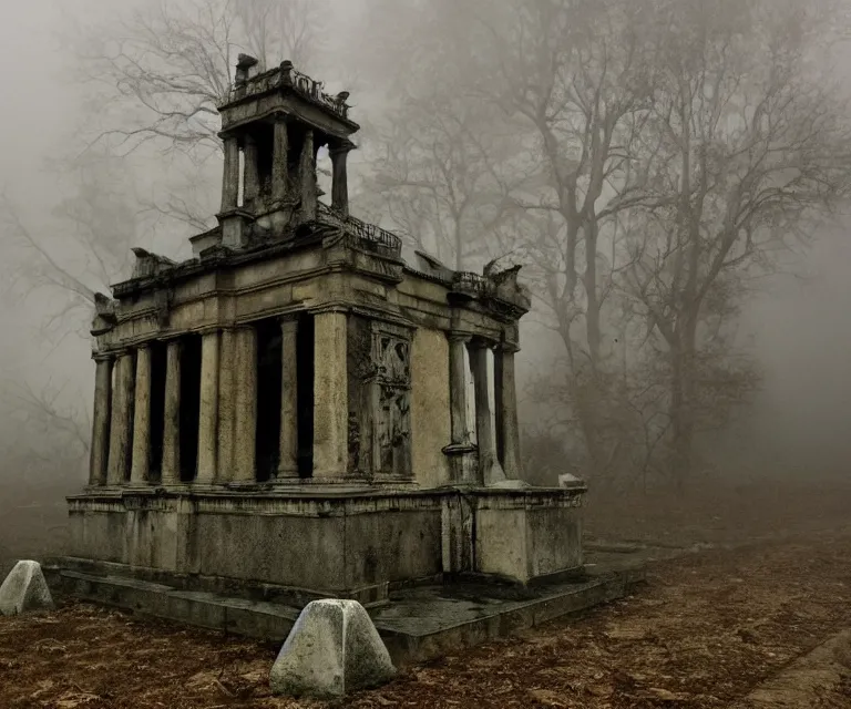 Prompt: tomb of the undead, dark, dreary, nightmare, horror, foggy