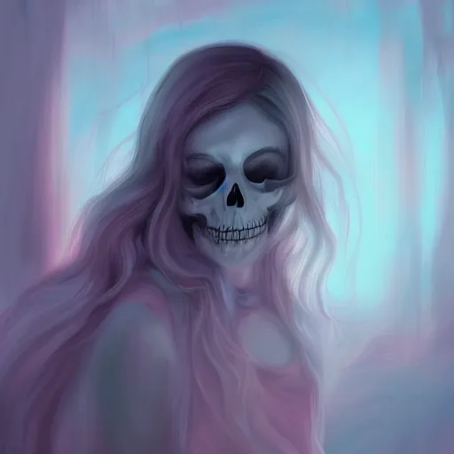 Image similar to 💀🌸🌹, peaceful, digital painting, soft lights