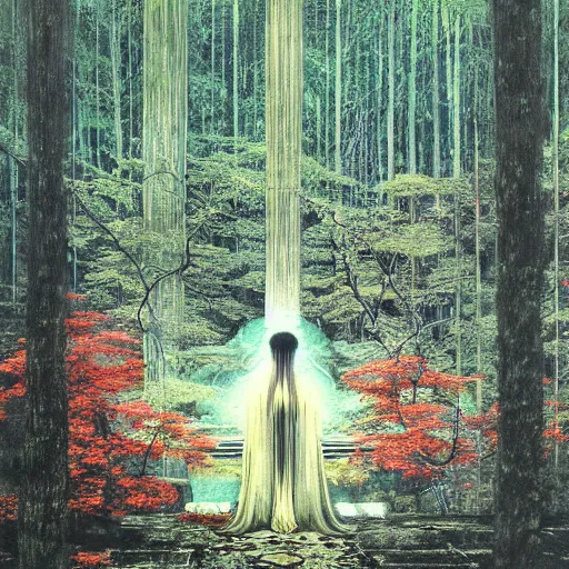 Image similar to a simple concept art of an ancient temple in the forest, an award winning yoshitaka amano digital art poster, by, james gurney and gerhard richter. art by takato yamamoto. masterpiece, deep colours.