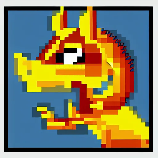 Prompt: a pixel art picture of a dragon on a yellow background, pixel art by thechamba, polycount, pixel art, # pixelart, flat shading, polycount