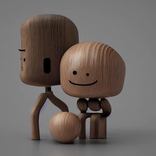 Image similar to ultra realistic 8k octa photo, wooden art toys on piédestal , cute cyber gods , hyperdetailled art gallery