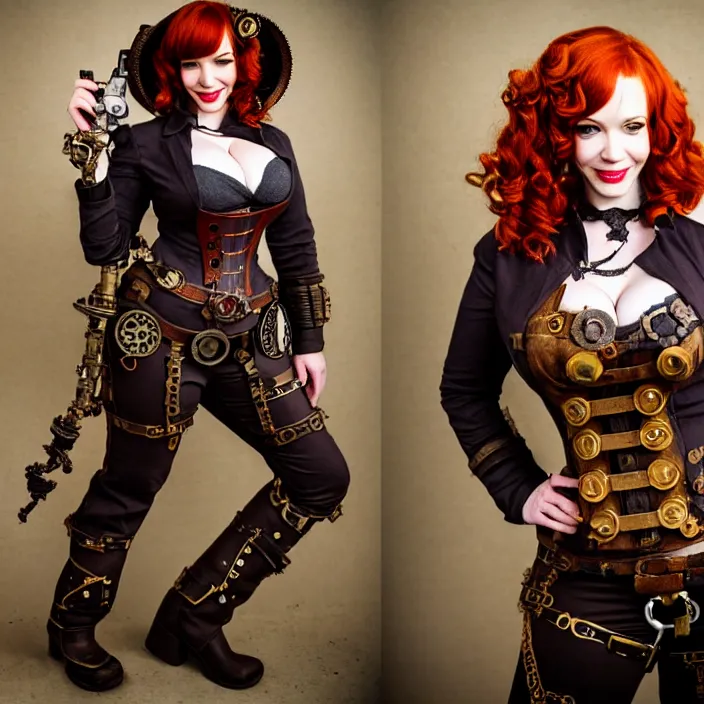 Image similar to full body photograph of christina hendricks as a steampunk warrior. extremely detailed. dslr. 8 5 mm.