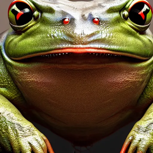 Prompt: hyperrealistic mixed media image of bullfrog with face info wars alex jones, stunning 3 d render inspired art by xiang duan and thomas eakes, perfect facial symmetry, hyper realistic texture, realistic, highly detailed attributes and atmosphere, dim volumetric cinematic lighting, 8 k octane detailed render, post - processing, masterpiece,