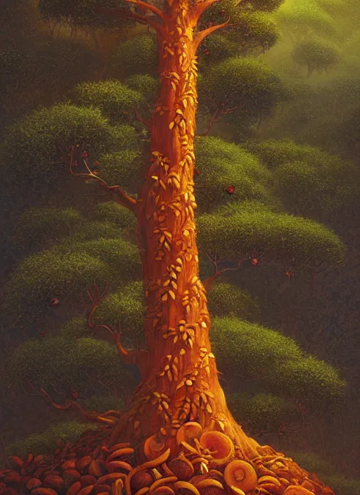 Image similar to ayahuma tree with few small orange fruits looking like an ent, art by christophe vacher