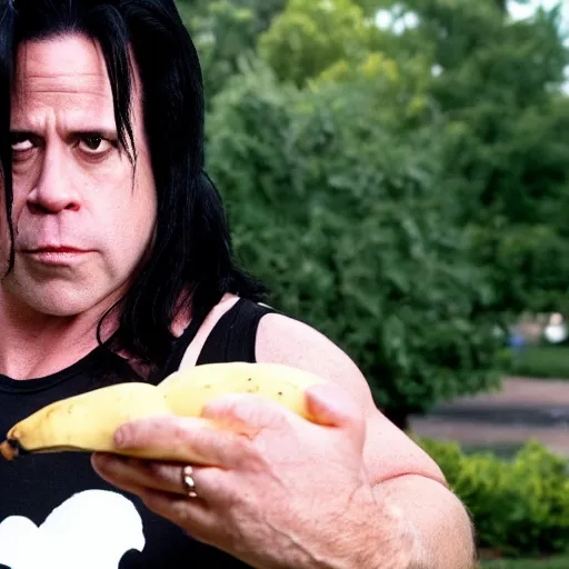 Prompt: glenn danzig at the park eating a banana split,