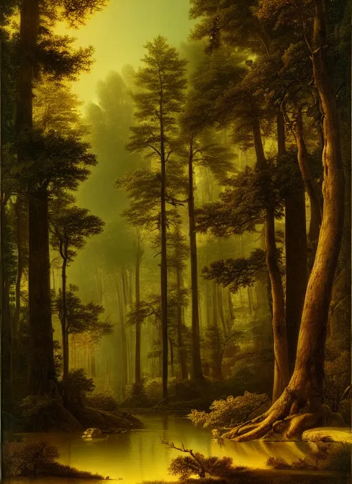 Image similar to a forest with extremely thin tall trees, magically dense, serene atmosphere, by asher brown durand, by yoshitaka amano