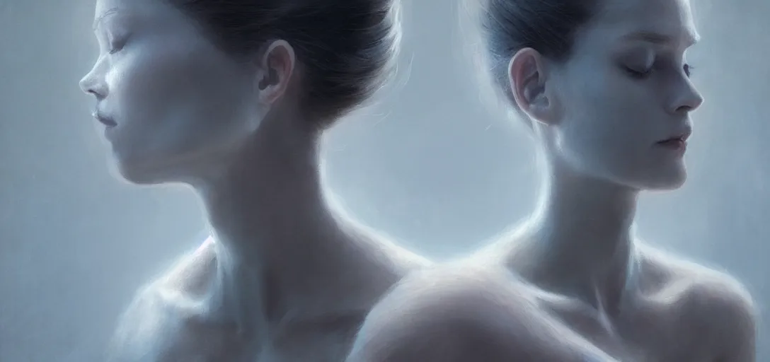 Image similar to ballet dancer, soft grey and blue natural light, intricate, digital painting, artstation, concept art, smooth, sharp focus, illustration, art by greg rutkowski and luis rollo and uang guangjian and gil elvgren, symmetry!