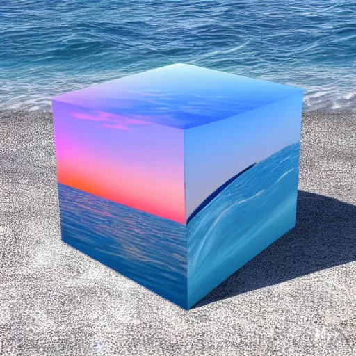 Prompt: the ocean shaped cube