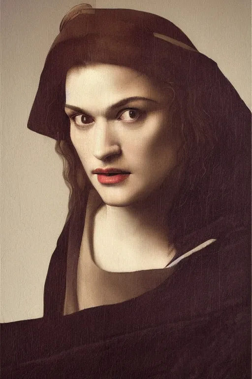 Image similar to true to life portrait en buste of rachel weisz by johannes vermeer, baroque, dark moody colors, highly detailed, artstation, illustration