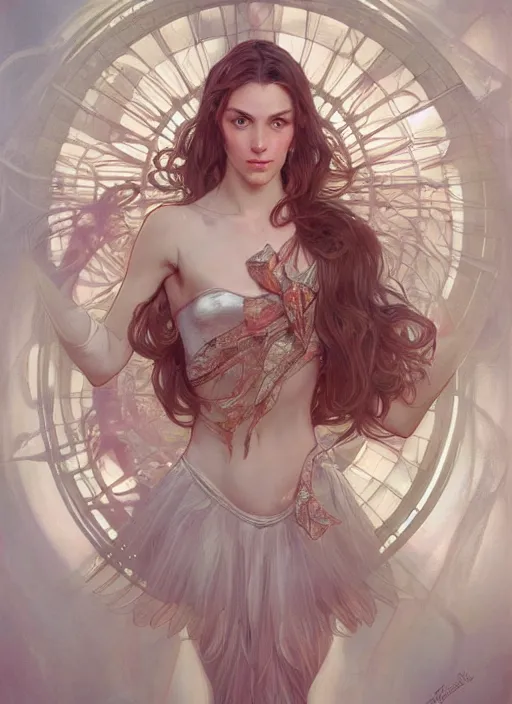 Image similar to ultra realistic illustration, ballerina, sci - fi, fantasy, intricate, elegant, highly detailed, digital painting, artstation, concept art, smooth, sharp focus, illustration, art by artgerm and alphonse mucha