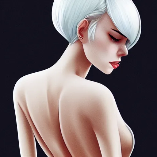 Image similar to slim cruel girl in wavy dress with white bob hair, elegant, 2 d, ultra highly detailed, digital painting, smooth, sharp focus, artstation, art by ilya kuvshinov,