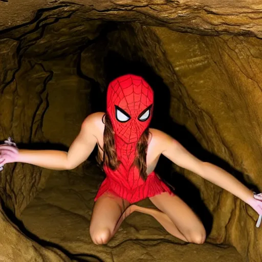 Prompt: beautiful spider girl in a cave