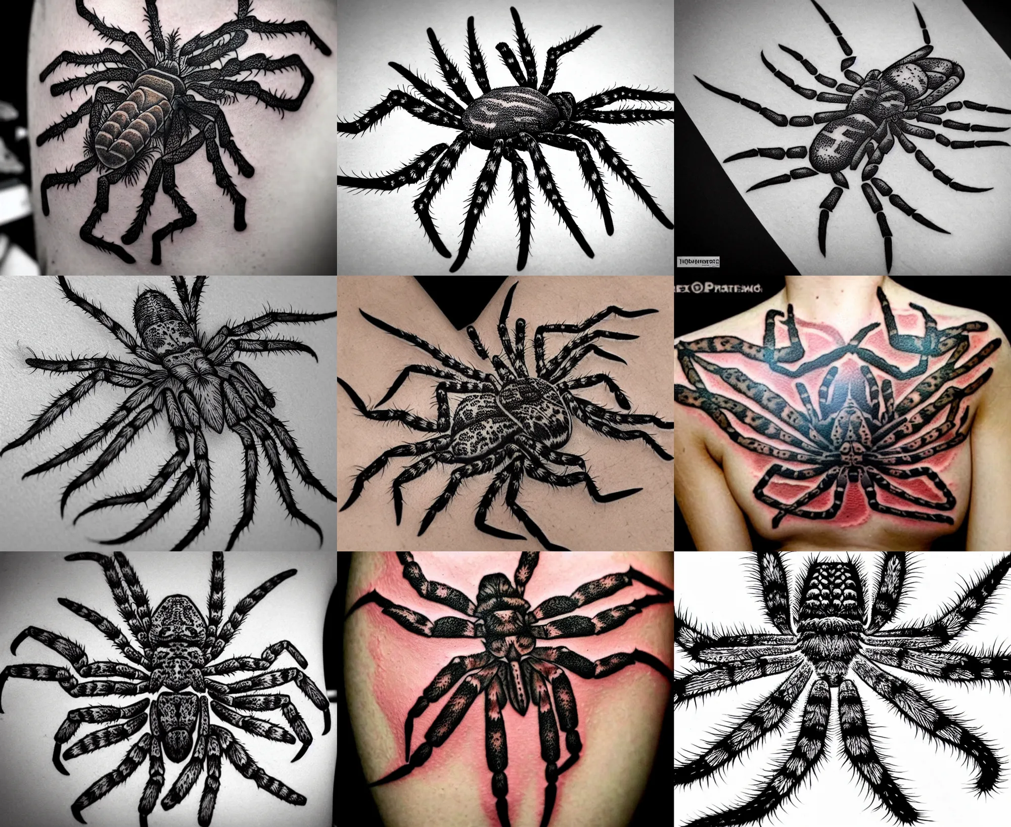 Image similar to detailed amazing tattoo stencil of a floral huntsman spider attaching