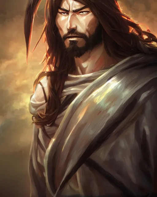 Image similar to an anime portrait of jesus christ as an orc, by stanley artgerm lau, wlop, rossdraws, james jean, andrei riabovitchev, marc simonetti, and sakimichan, trending on artstation